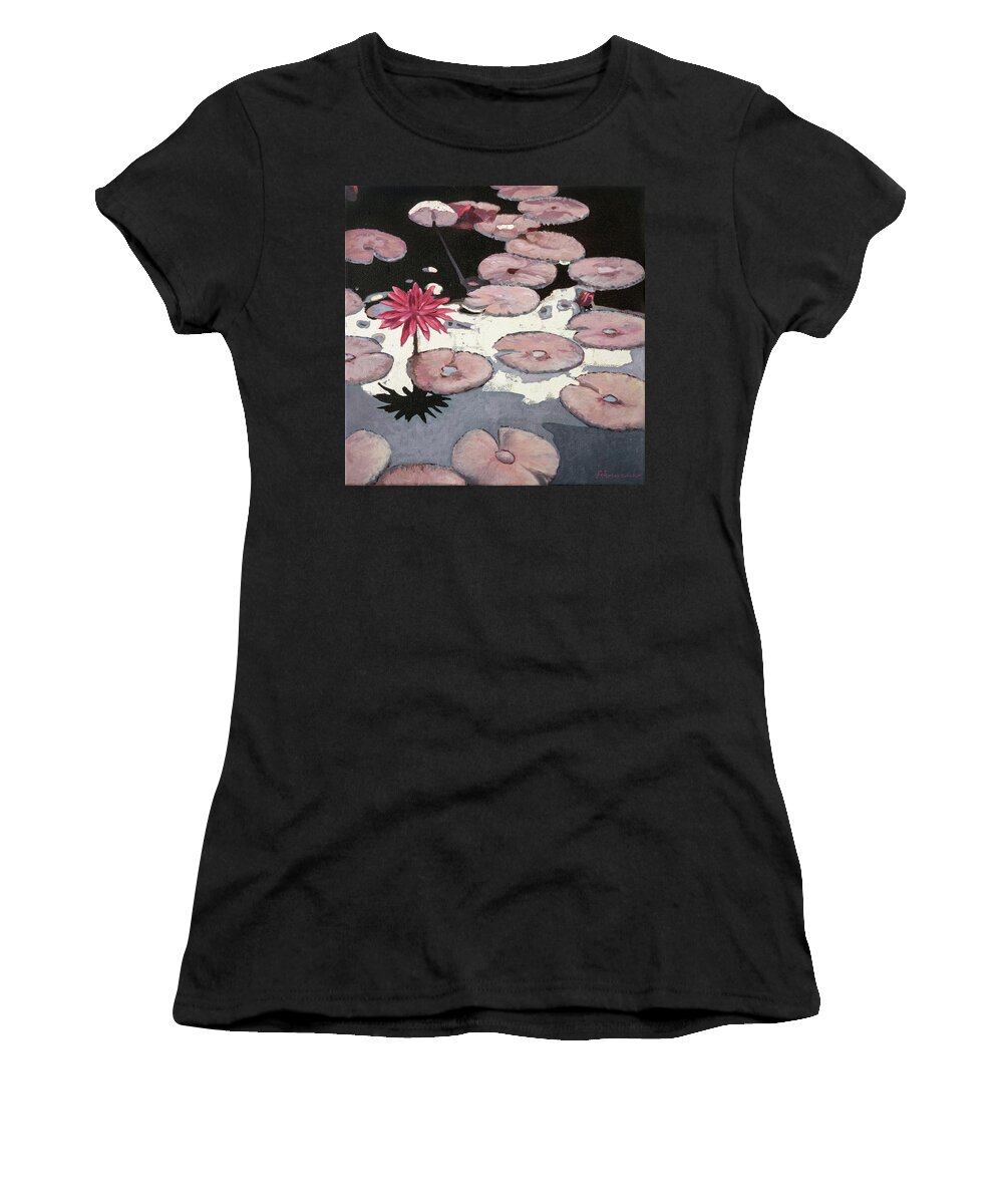 Water Lilies Women's T-Shirt featuring the painting Seerosen, Blumen by Uwe Fehrmann