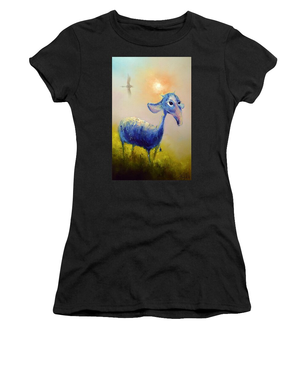 Russian Artists New Wave Women's T-Shirt featuring the painting Sheep Dreams in Sunset by Igor Medvedev