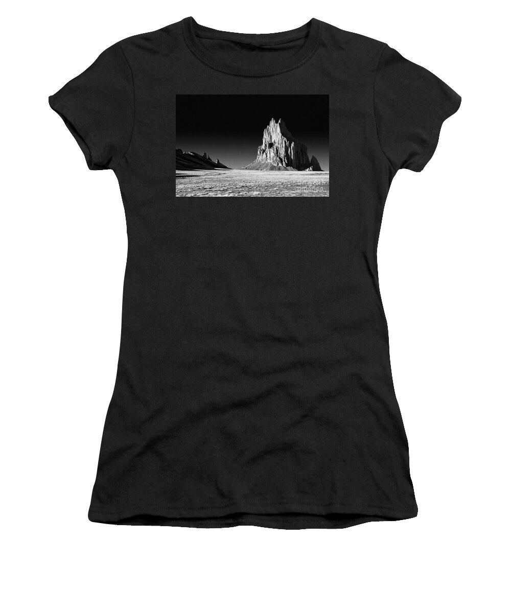 Shiprock Women's T-Shirt featuring the photograph Shiprock Black and White - Farmington - New Mexico by Gary Whitton