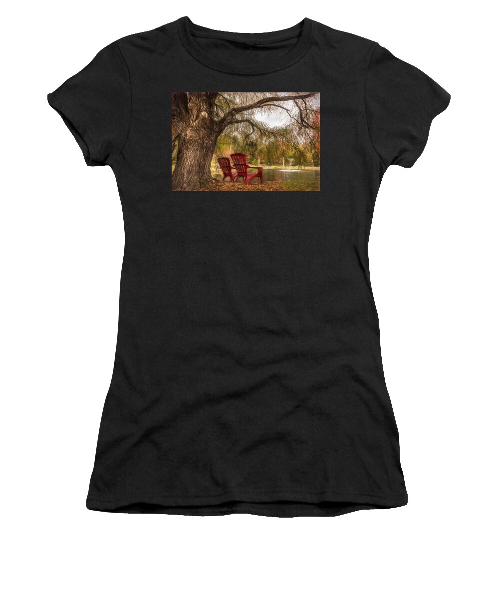Andrews Women's T-Shirt featuring the photograph Sitting on the Edge of the Pond Painting by Debra and Dave Vanderlaan