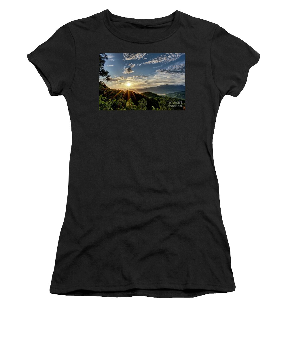 Smoky Mountains Women's T-Shirt featuring the photograph Smoky Mountain Sunrise 4 by Phil Perkins