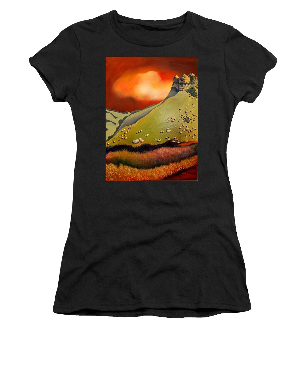 Hills Women's T-Shirt featuring the painting Soft Hills by Franci Hepburn