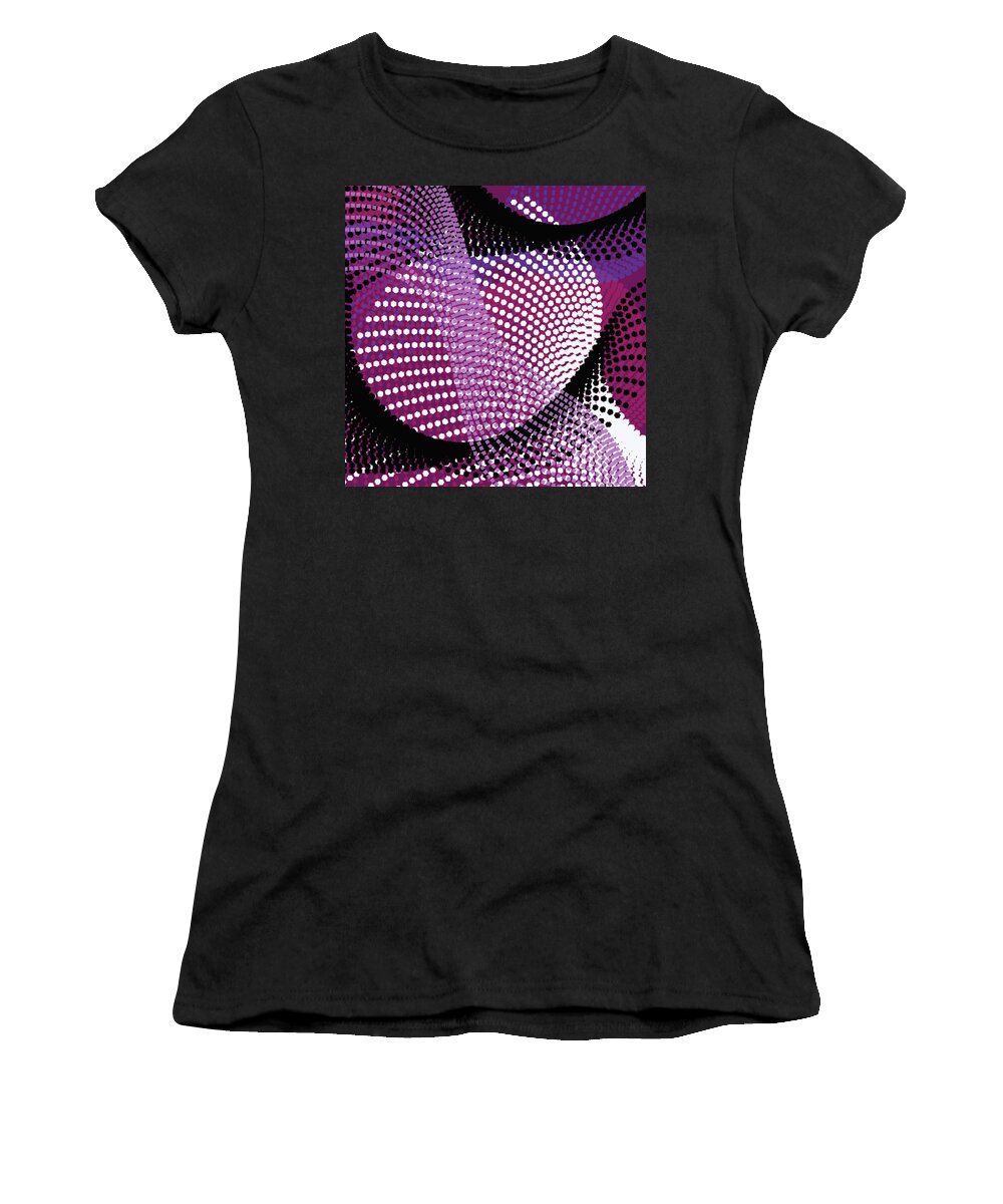 Contemporary Abstract Women's T-Shirt featuring the digital art Spun Colors Purple Raspberry Lilac Black by Bonnie Bruno