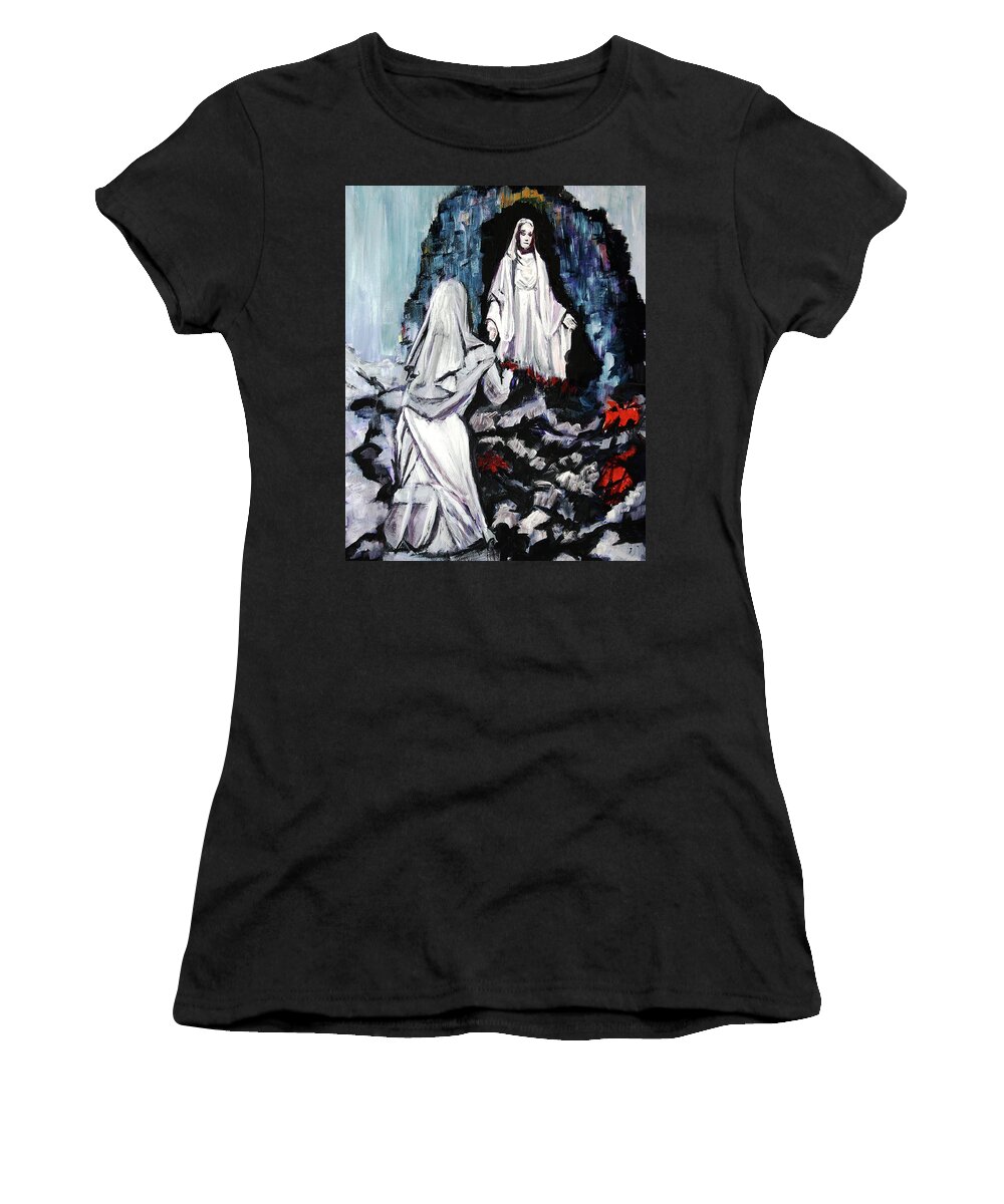 Saint Women's T-Shirt featuring the painting St Bernadette at the Grotto by Frank Botello