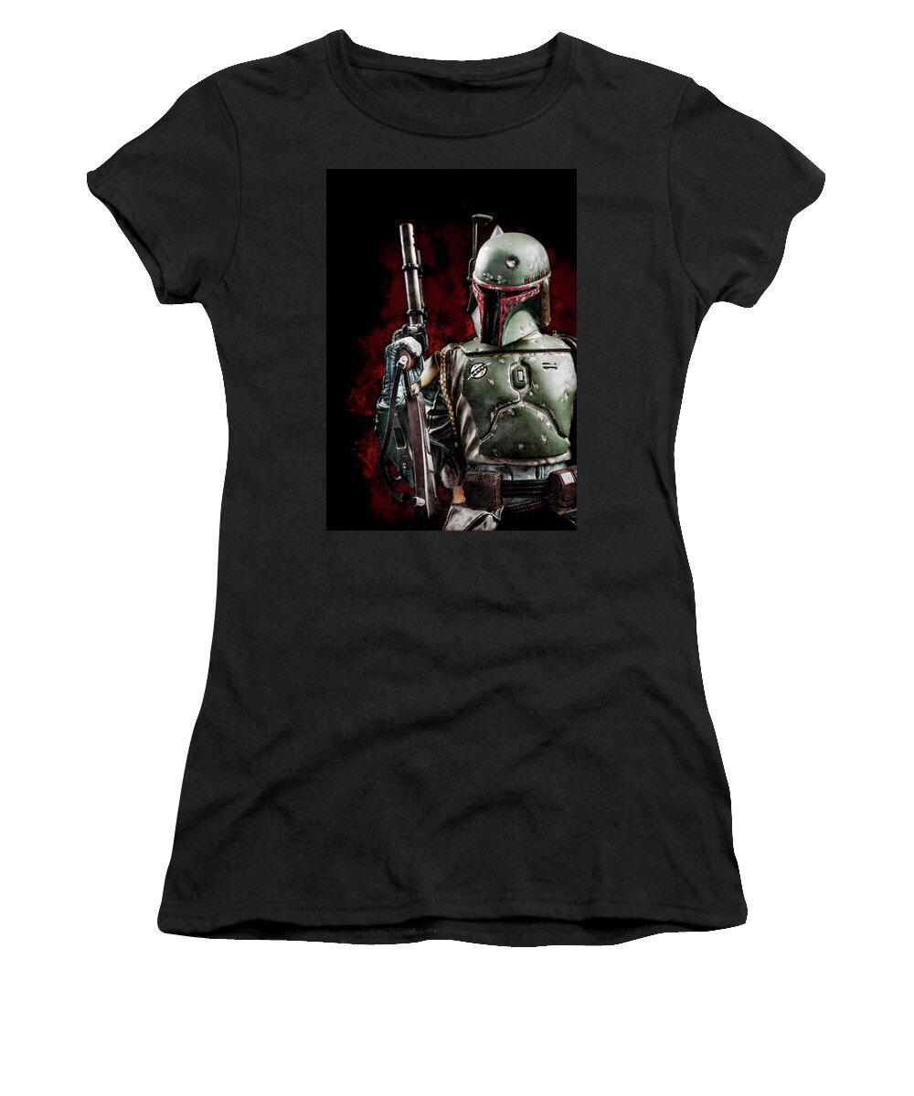 Boba Fett Women's T-Shirt featuring the mixed media Star Wars bounty hunter Boba Fett - dark by Olivier Parent