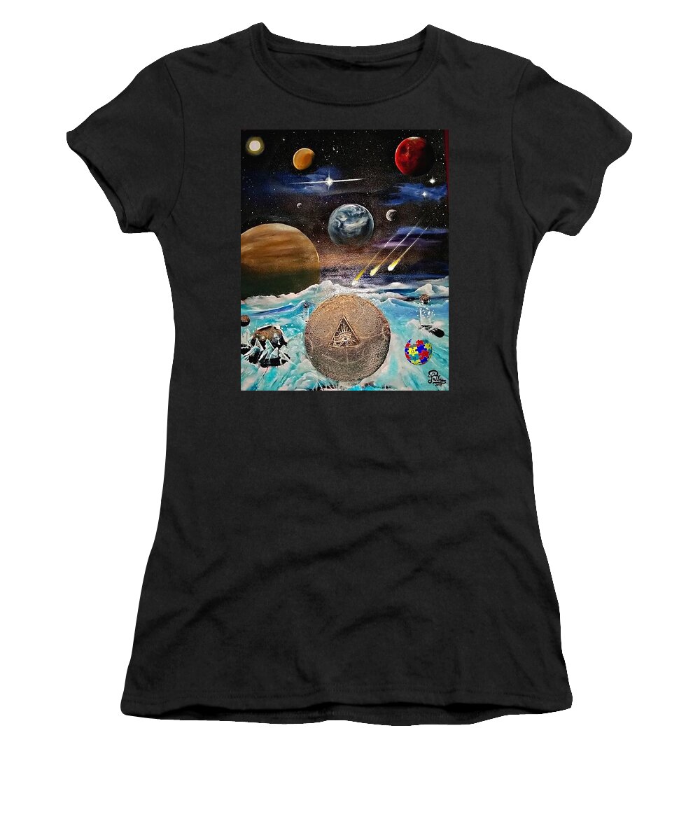 There's A Star Man Waiting In The Sky Women's T-Shirt featuring the painting Starman by John Palliser