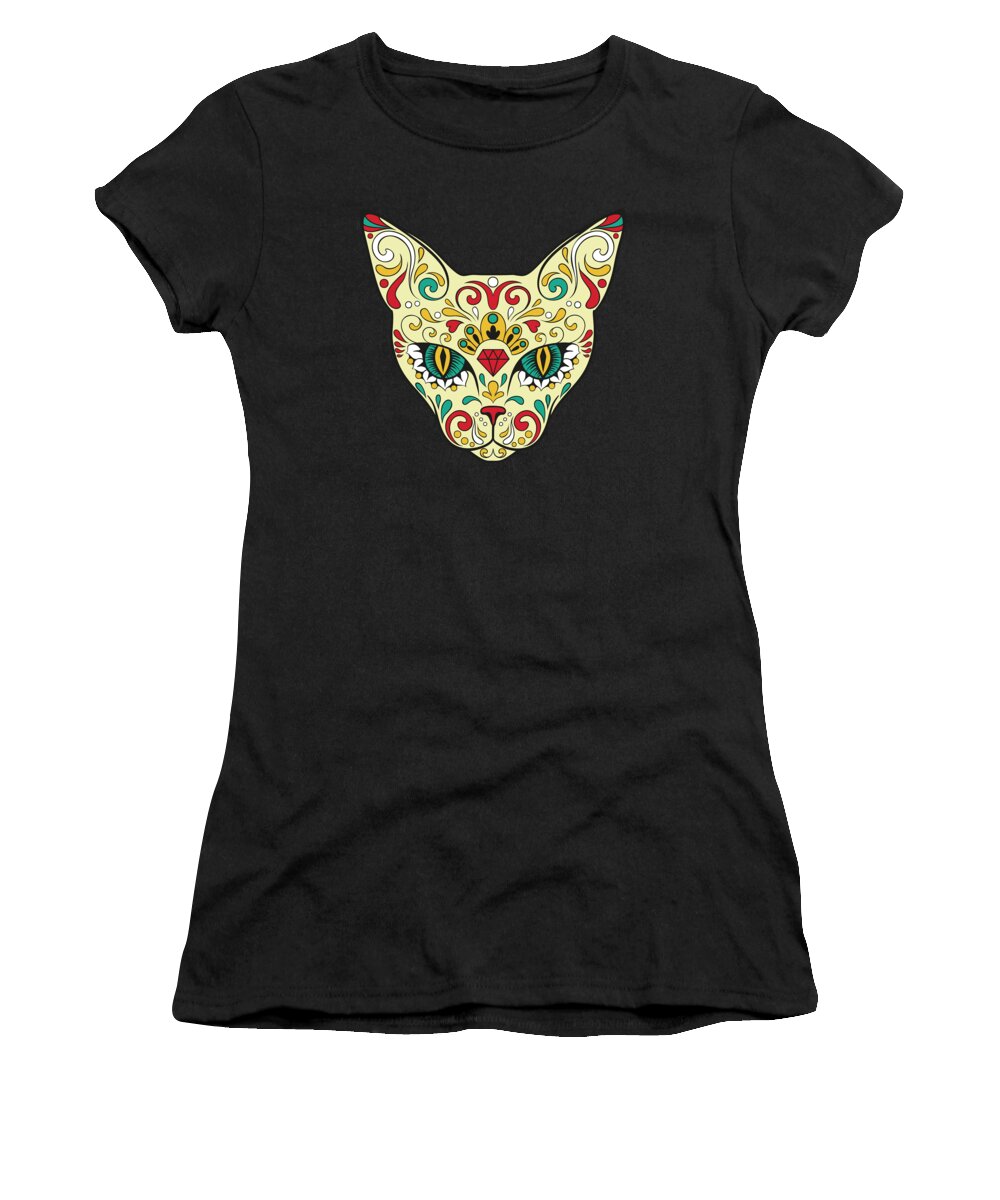 Cat Women's T-Shirt featuring the digital art Sugar Skull Cat Portrait by Matthias Hauser