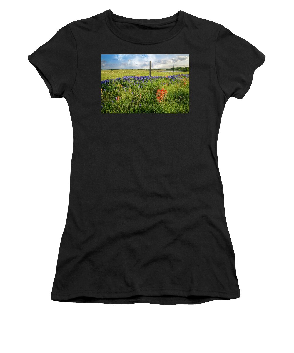 Wildflowers Women's T-Shirt featuring the photograph Sun-Drenched Wildflowers in Brenham by Lynn Bauer