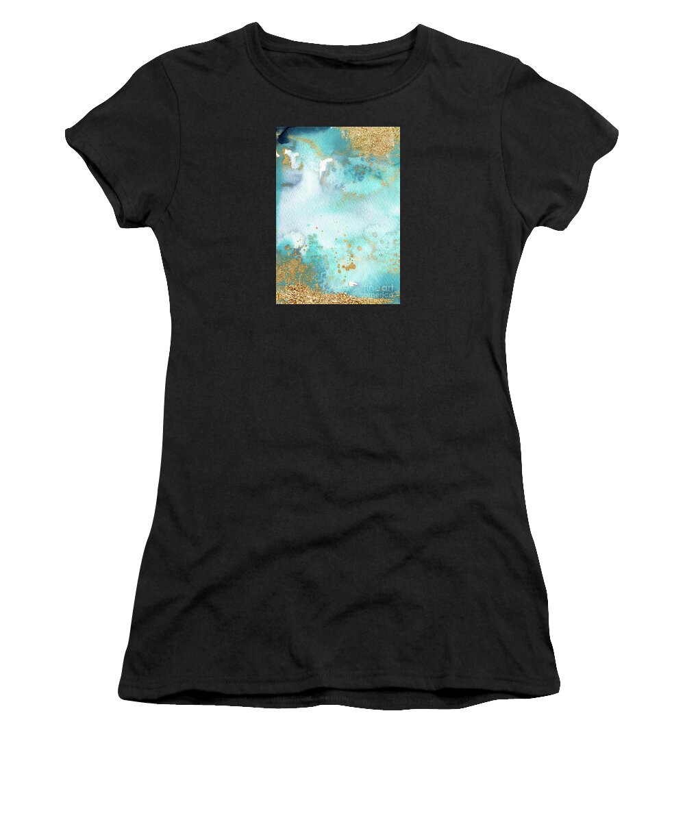 Sunbaked Mint Women's T-Shirt featuring the painting Sunbaked Mint And Gold by Garden Of Delights