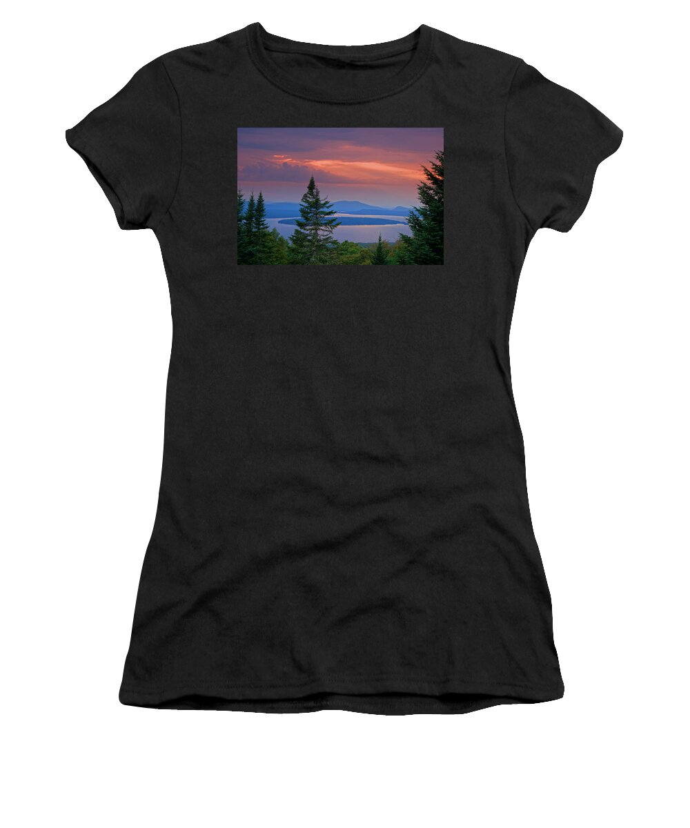 Sun Women's T-Shirt featuring the photograph Sunset Over Mooselookmeguntic Lake by Russ Considine