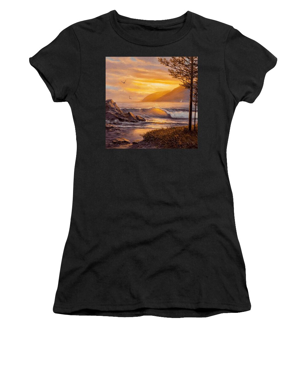 Sunset Women's T-Shirt featuring the painting Sunset Seas by Teresa Trotter