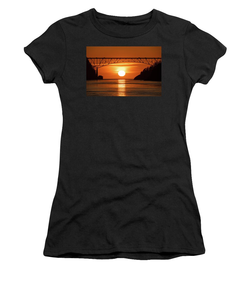 Sunset Women's T-Shirt featuring the photograph Sunset Under Bridge by Gary Skiff