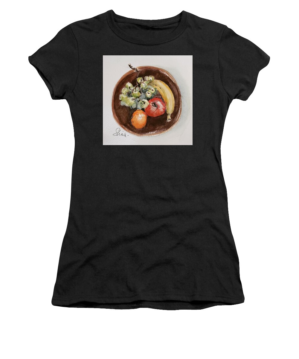 Still Life Women's T-Shirt featuring the painting Sustenance in a Wooden Bowl by Sheila Romard
