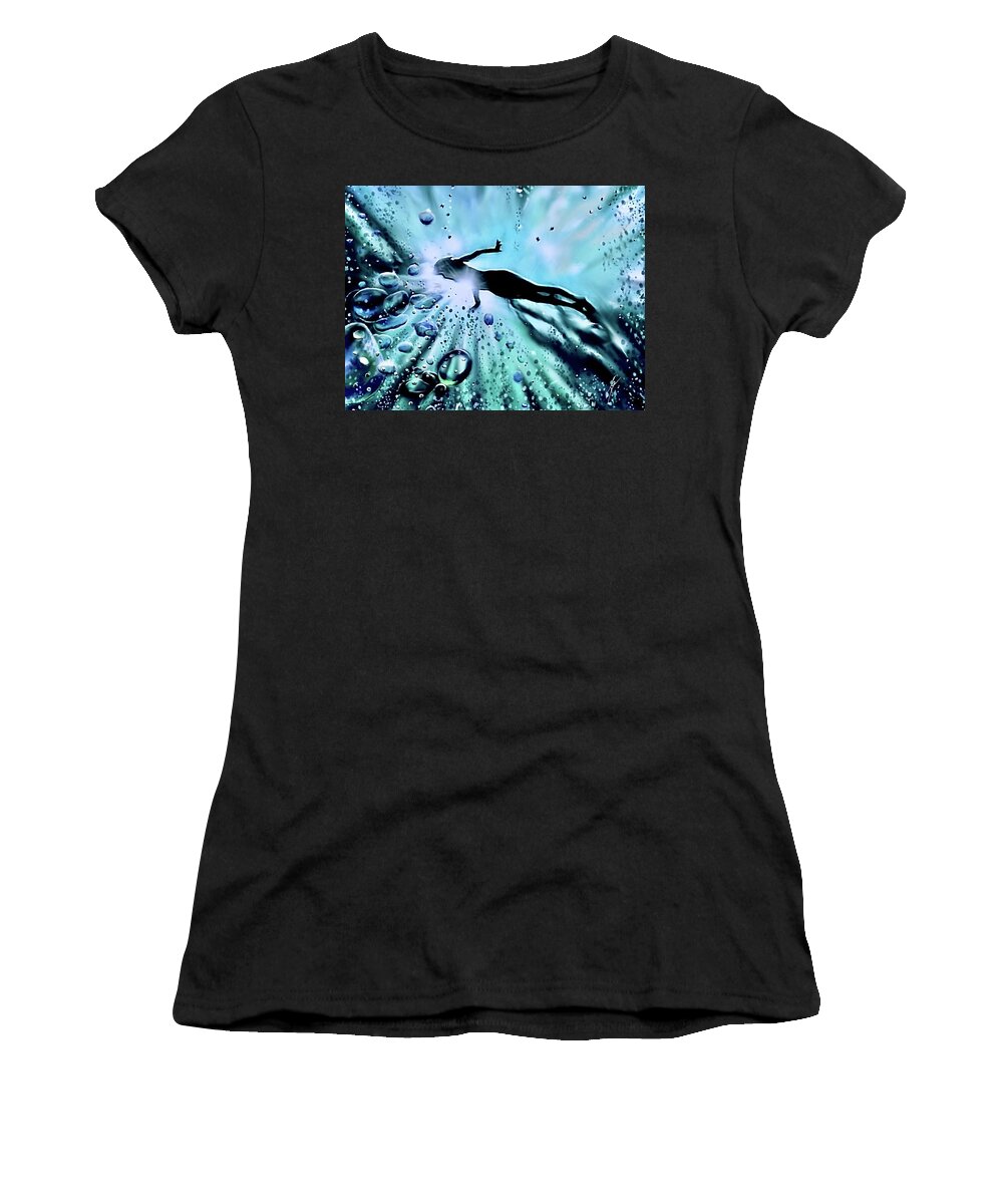 Sport Women's T-Shirt featuring the digital art Swimmer and Bubbles by Darren Cannell