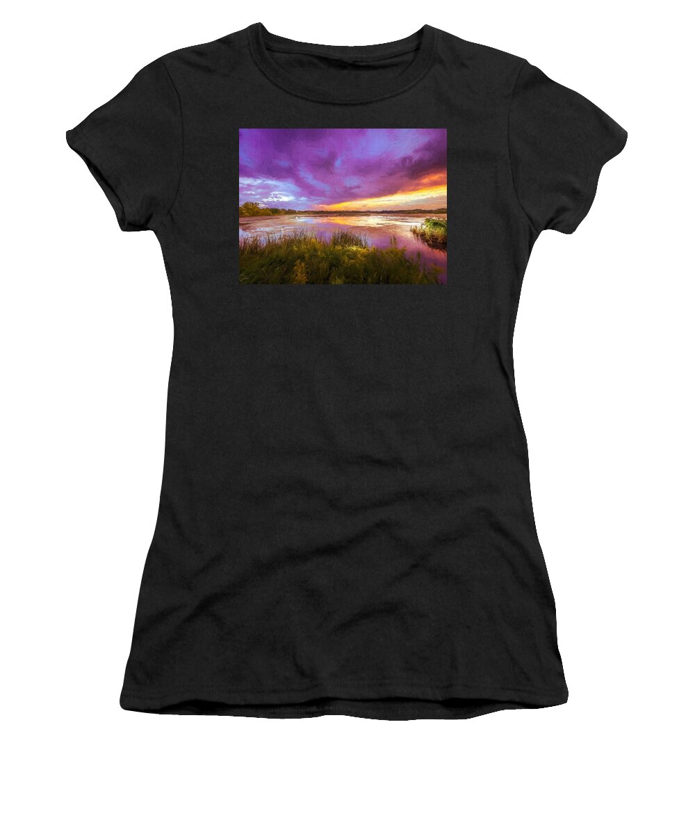 Sunset Women's T-Shirt featuring the mixed media Take My Breath Away Oil Painting by Susan Rydberg