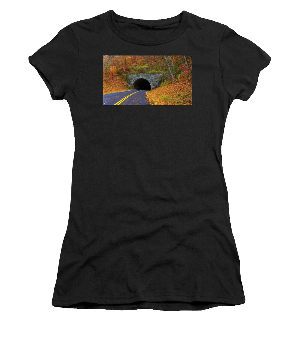 Tanbark Ridge Tunnel Women's T-Shirt featuring the mixed media Tanbark Ridge Tunnel by Sandi OReilly