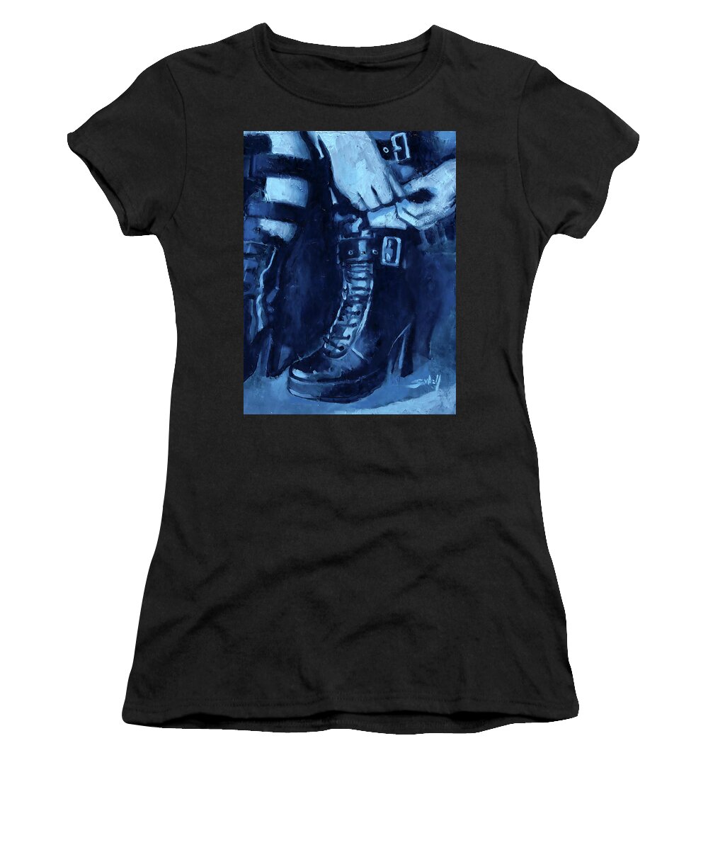Gothic Women's T-Shirt featuring the painting Tangence Variation en bleu by Sv Bell