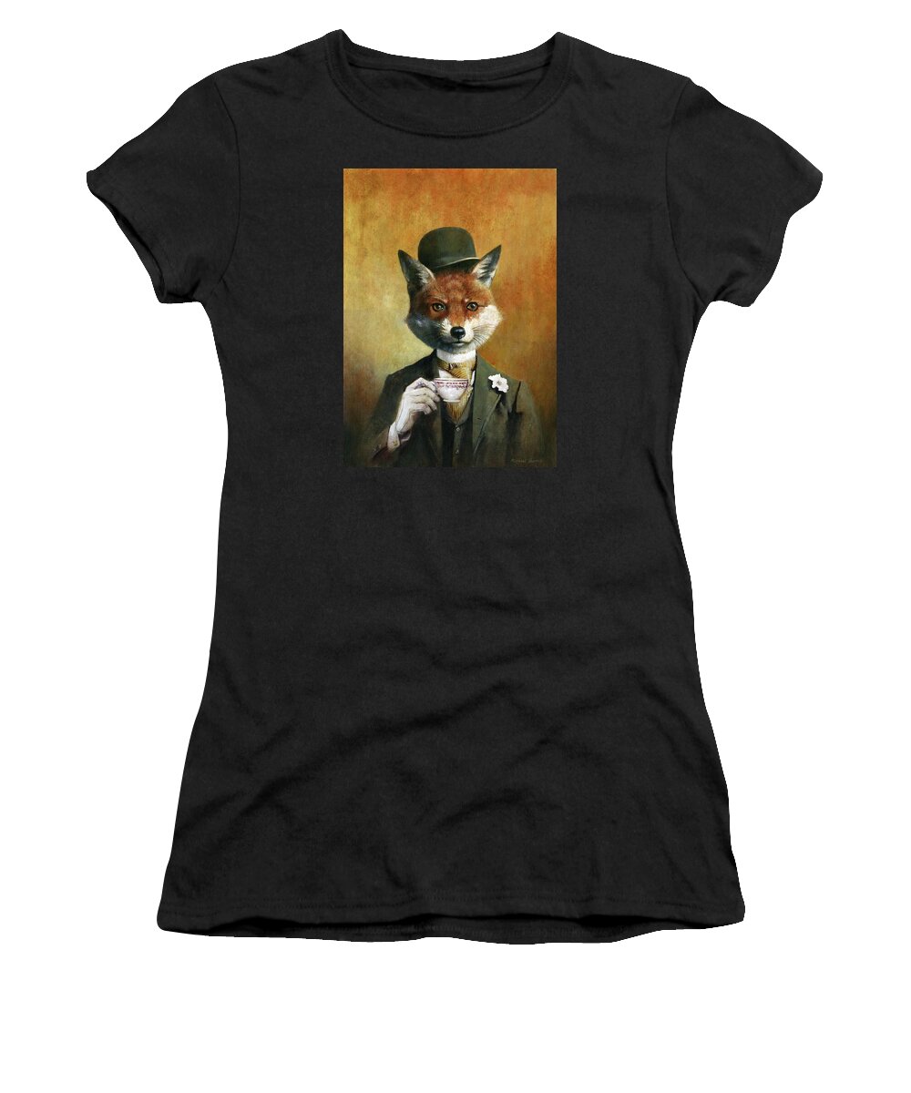 Fox Women's T-Shirt featuring the painting Teatime Mr Fox by Michael Thomas