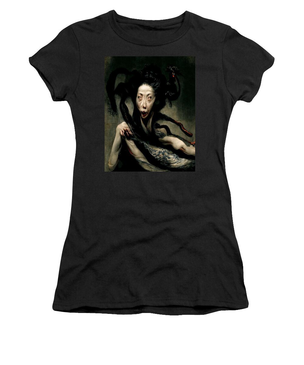 Horror Women's T-Shirt featuring the digital art The Coming of Konokimi by Ryan Nieves