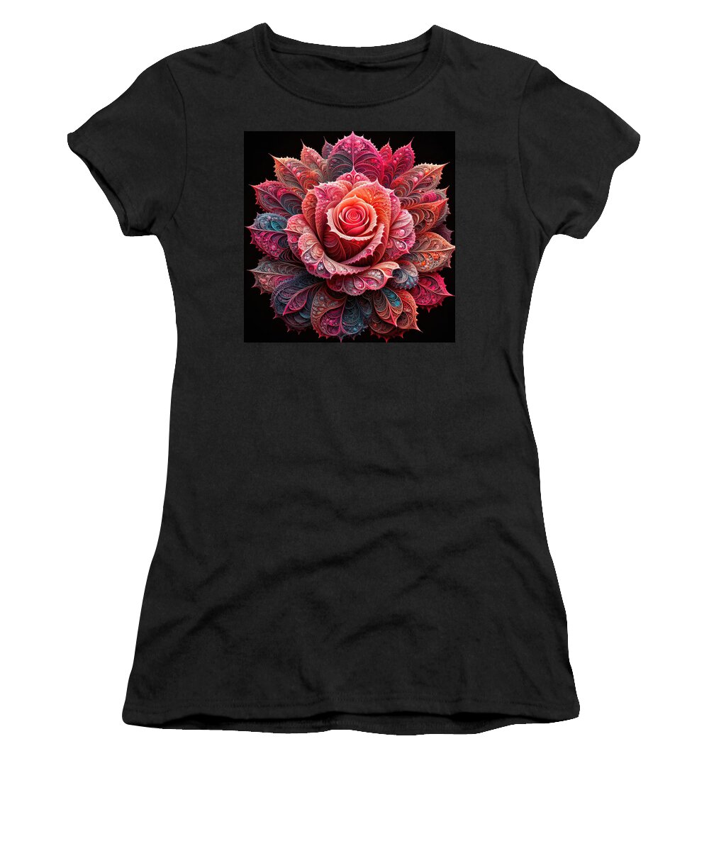 Fractal Women's T-Shirt featuring the digital art The Cosmic Bloom by Bill and Linda Tiepelman