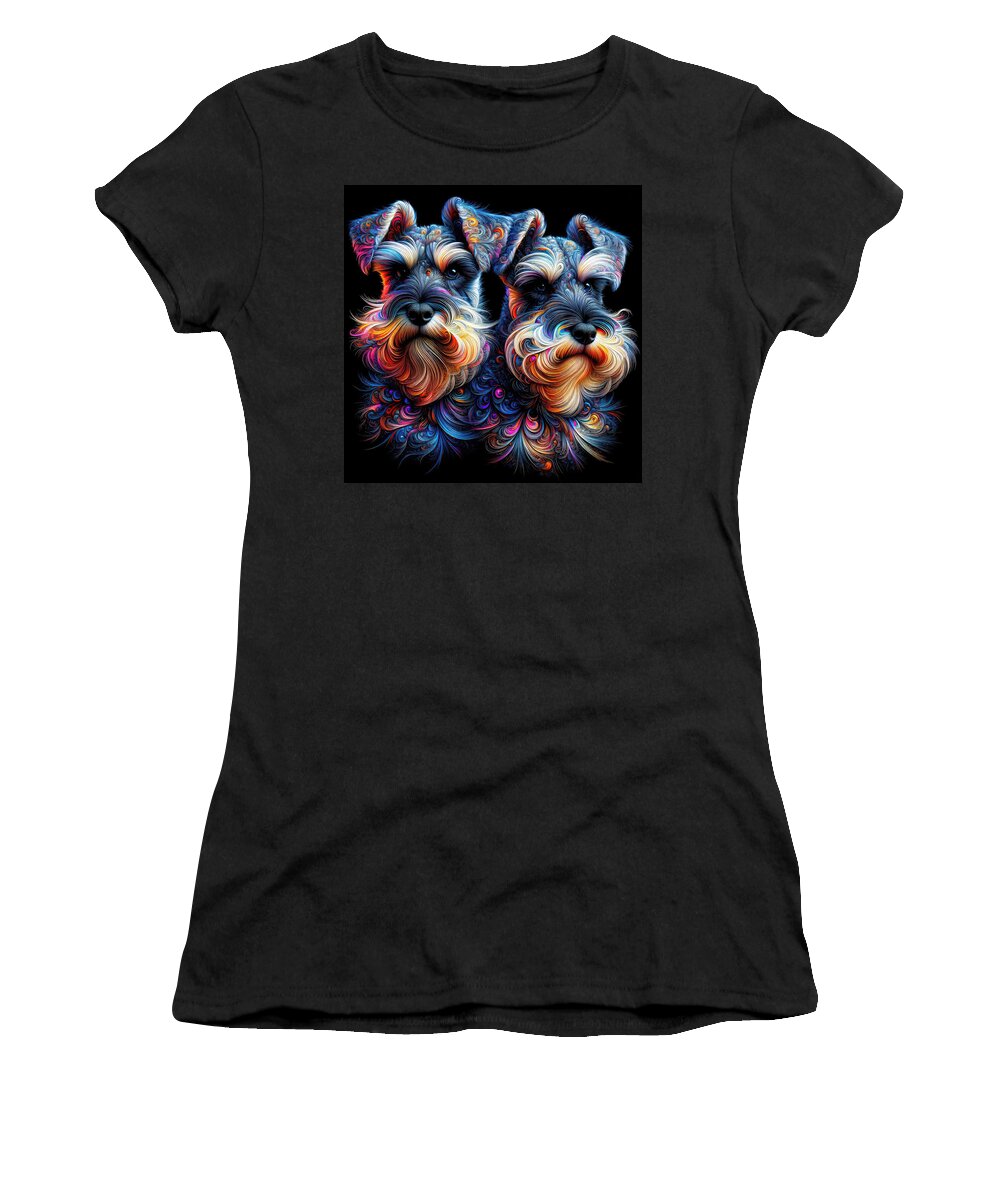 Miniature Schnauzer Women's T-Shirt featuring the digital art The Fantastical Shinto and Tintor by Bill And Linda Tiepelman