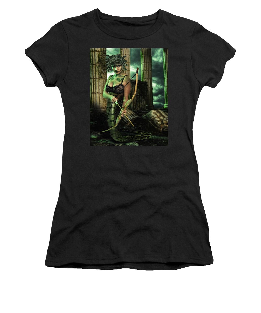 Medusa Women's T-Shirt featuring the digital art The Gorgon by Brad Barton