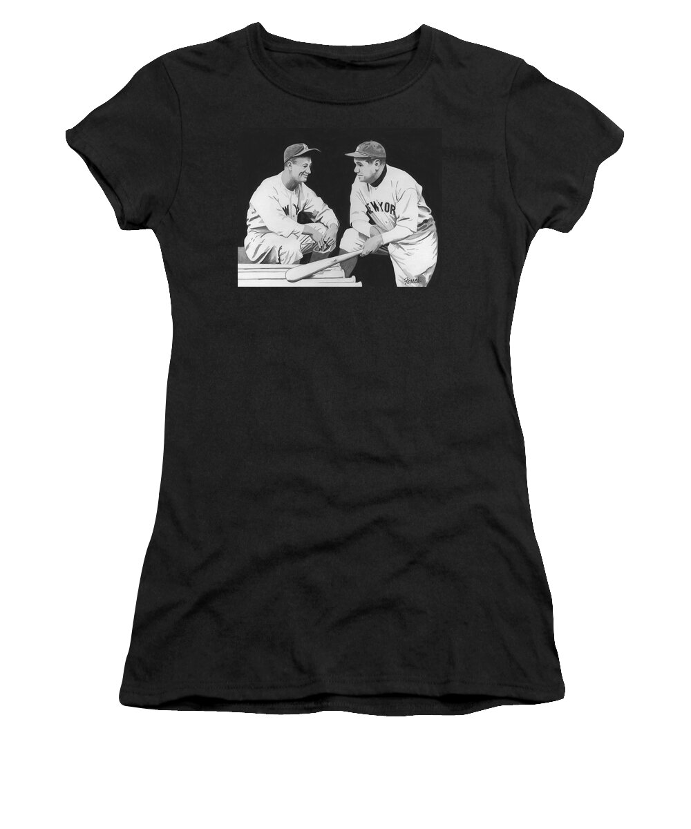Baseball Women's T-Shirt featuring the painting The Great Bambino and Iron Horse by Ferrel Cordle