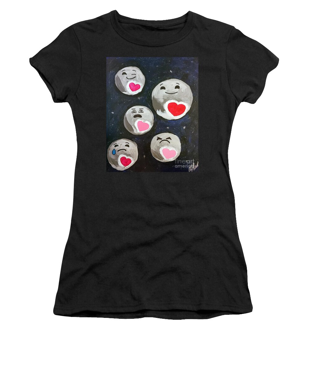 Elena Pratt Women's T-Shirt featuring the painting The Many Faces of Planet Pluto by Elena Pratt