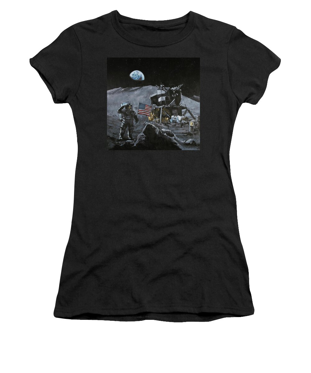 Moon Women's T-Shirt featuring the painting The Moon Visitor by Sv Bell