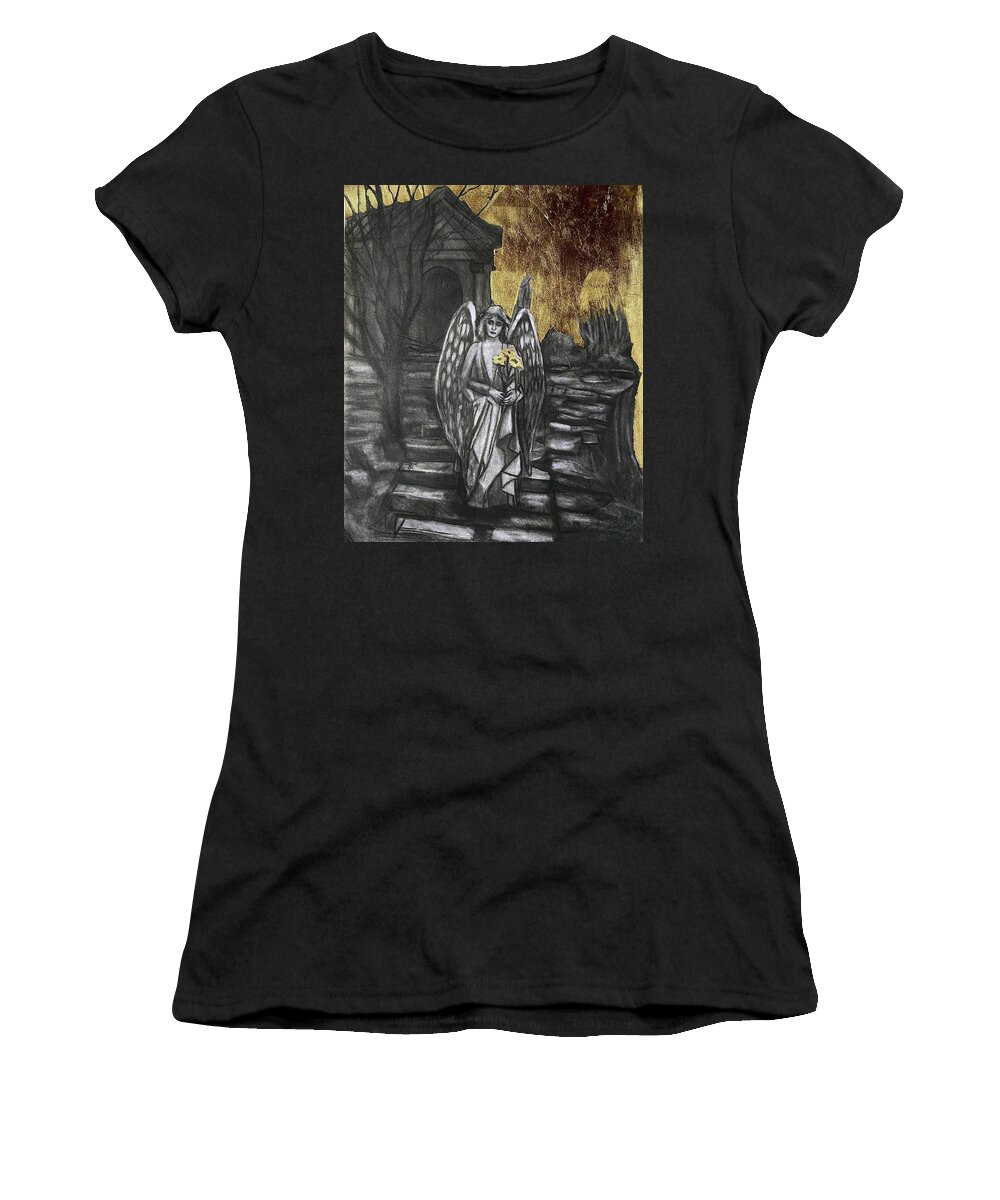 Gothic Art Women's T-Shirt featuring the drawing The Visitation by Nadija Armusik