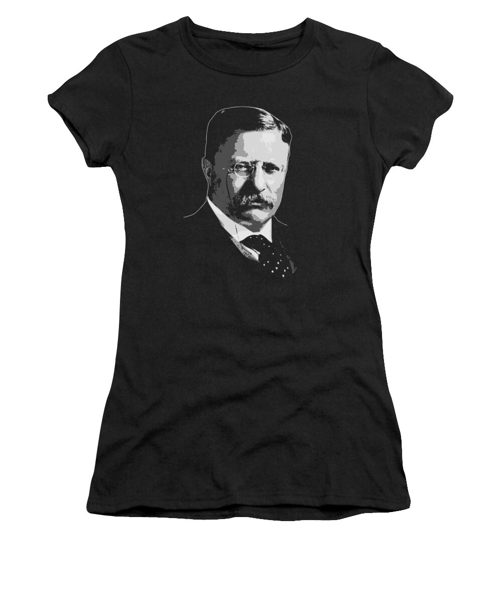 Theodore Women's T-Shirt featuring the digital art Theodore Roosevelt Black and White by Filip Schpindel