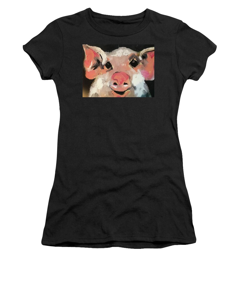 Pig Women's T-Shirt featuring the painting This Little Piggy by Elaine Elliott