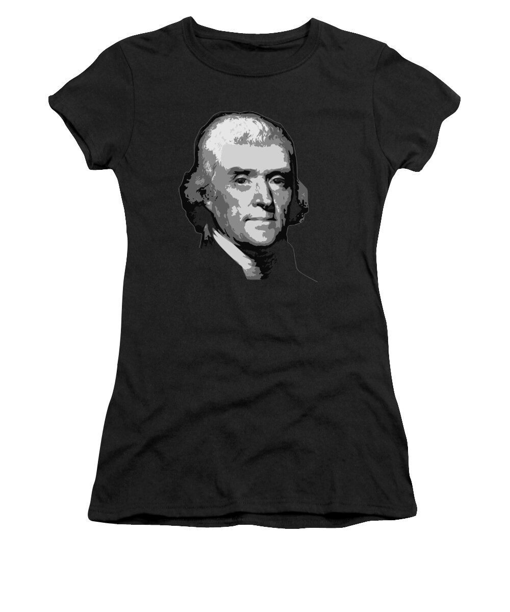 Thomas Women's T-Shirt featuring the digital art Thomas Jefferson Black and White by Megan Miller