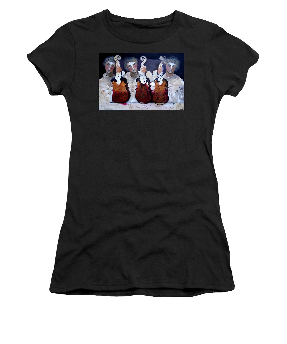 Figurative Women's T-Shirt featuring the painting Three From Above by Jim Stallings