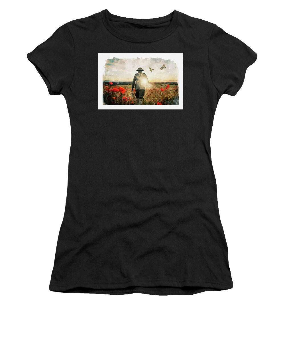 Soldier Poppies Women's T-Shirt featuring the digital art To End All Wars by Airpower Art