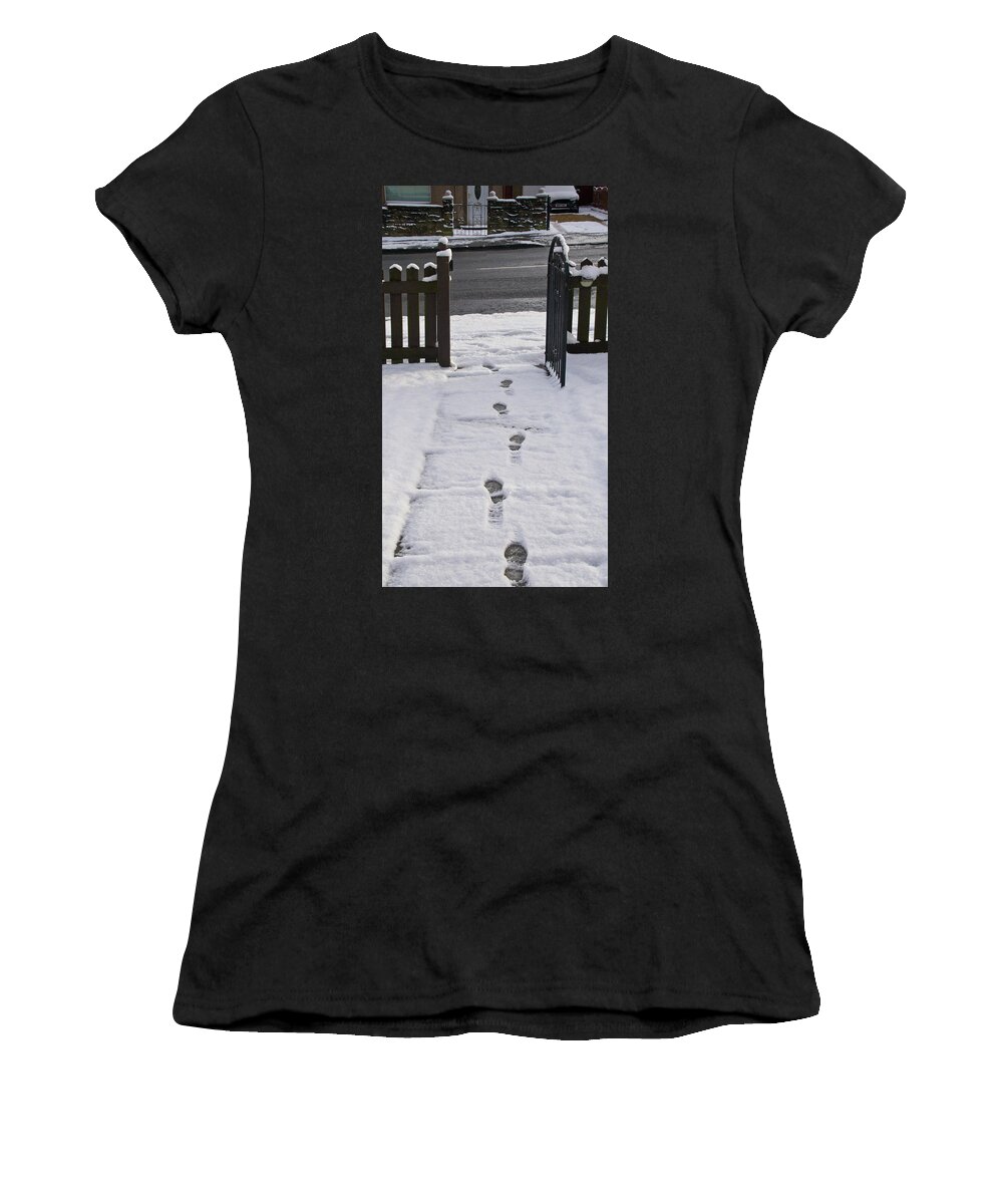 Traces On Snow Women's T-Shirt featuring the photograph Traces in the Snow by Elena Perelman