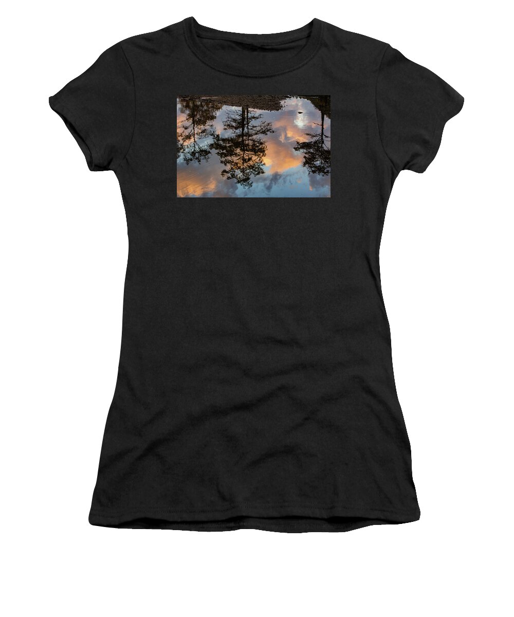 Sunset. Clouds Women's T-Shirt featuring the photograph Trees Reflection by Iris Greenwell