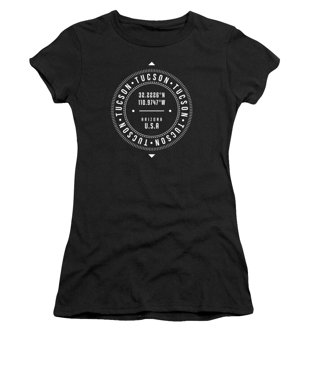 Tucson Women's T-Shirt featuring the digital art Tucson, Arizona, USA - 2 - City Coordinates Typography Print - Classic, Minimal by Studio Grafiikka