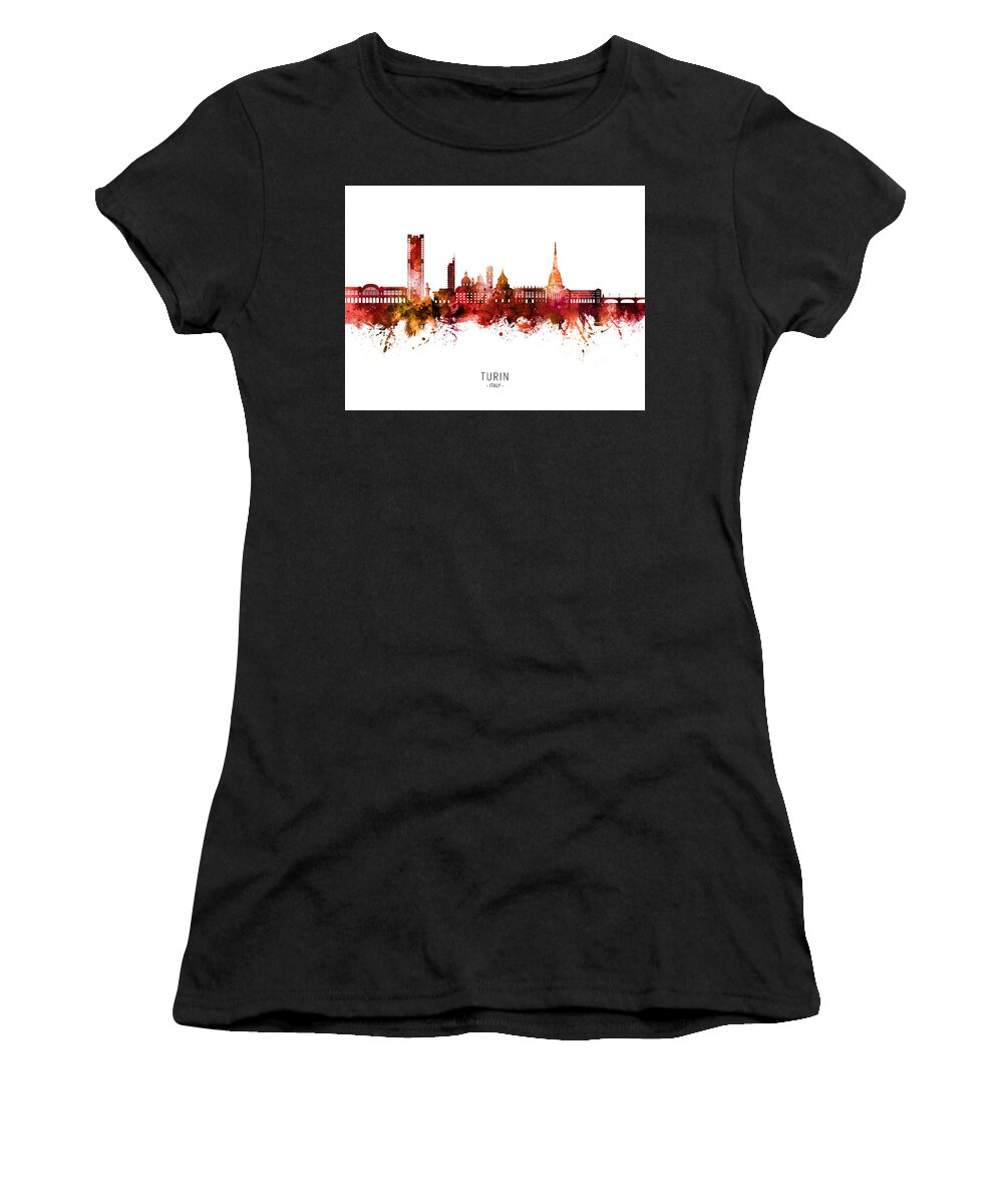 Turin Women's T-Shirt featuring the digital art Turin Italy Skyline #13 by Michael Tompsett