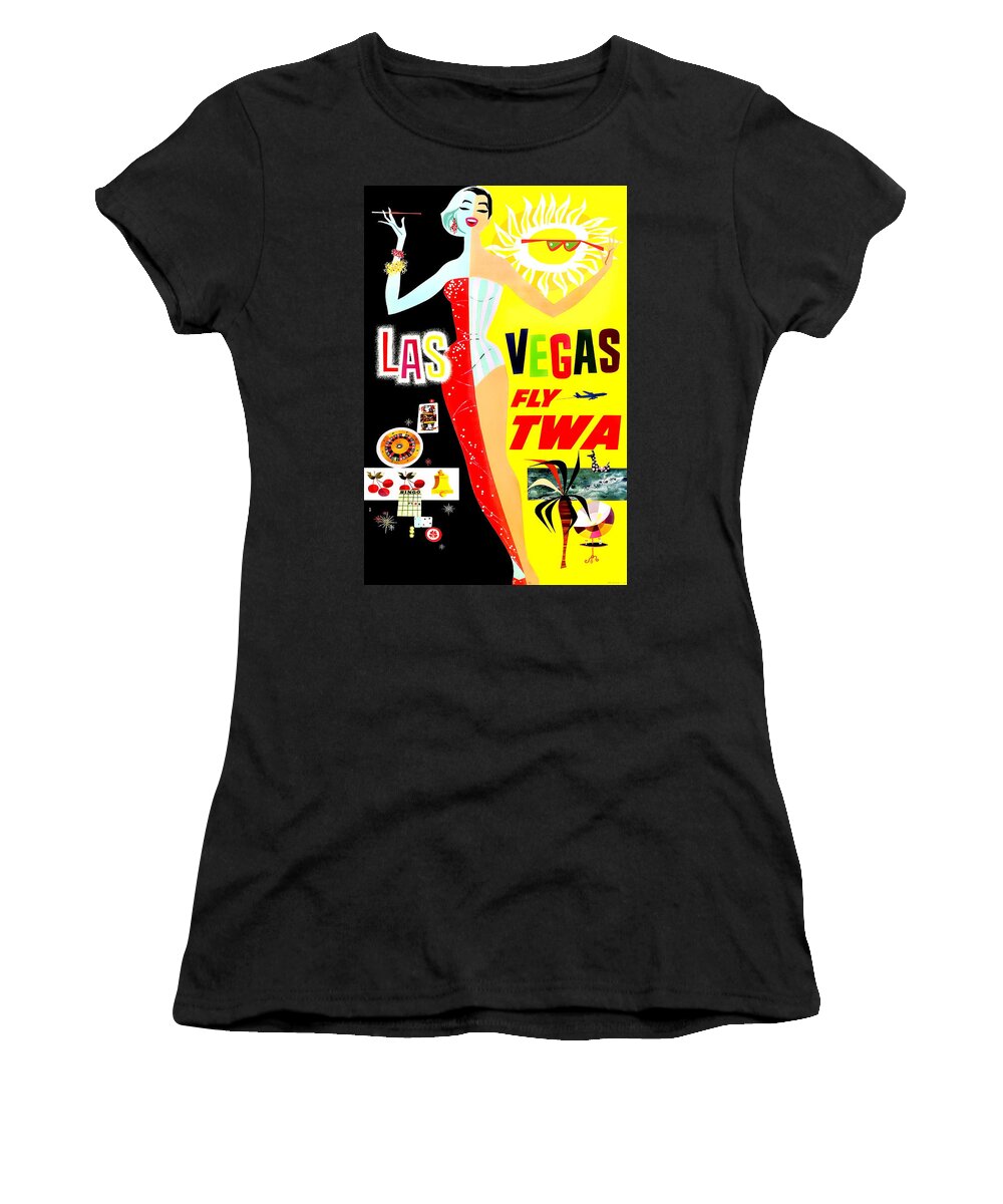 Travel Poster Women's T-Shirt featuring the digital art TWA Las Vegas Travel Poster by Susan Hope Finley
