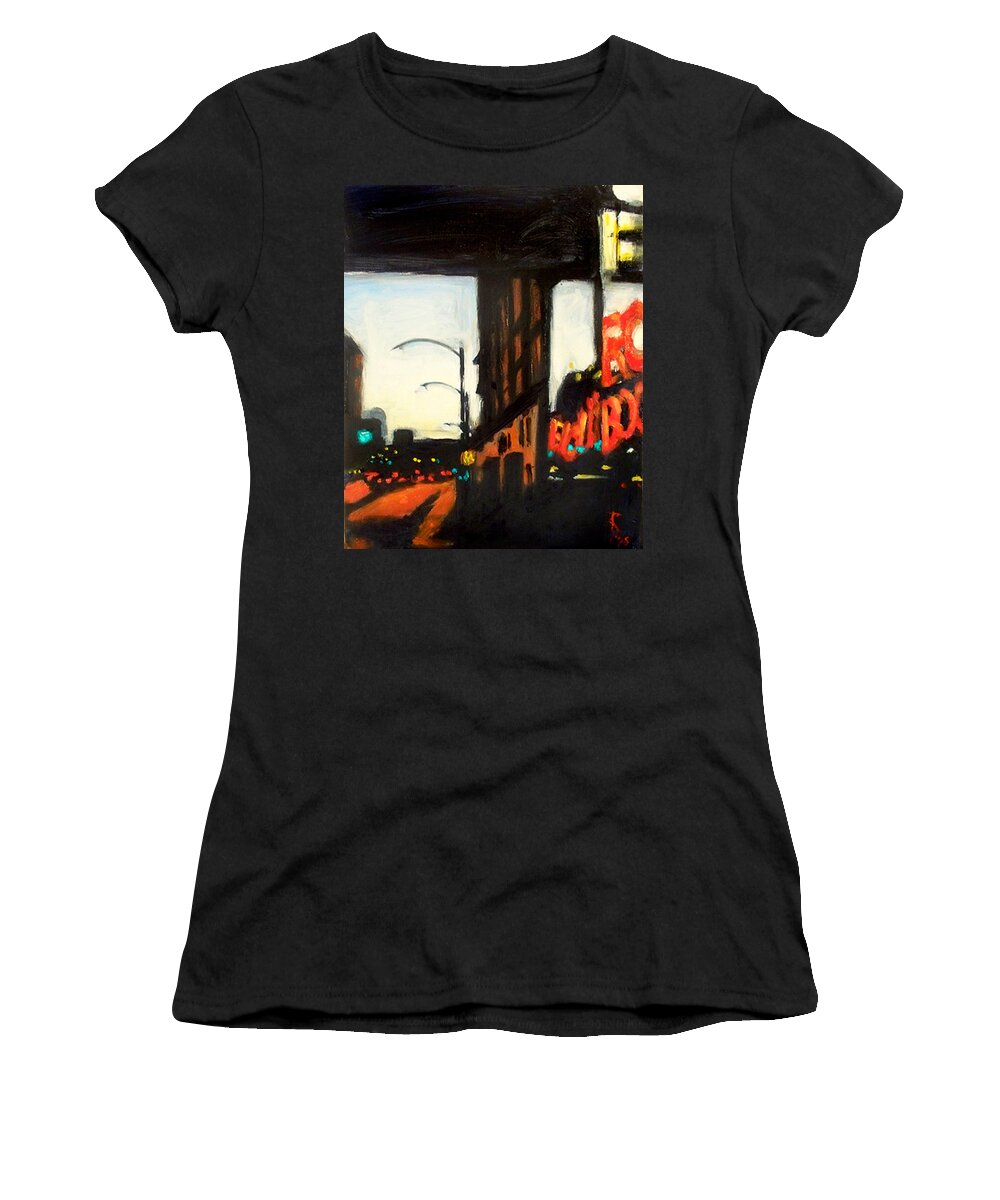 Rob Reeves Women's T-Shirt featuring the painting Twilight in Red and Black by Robert Reeves