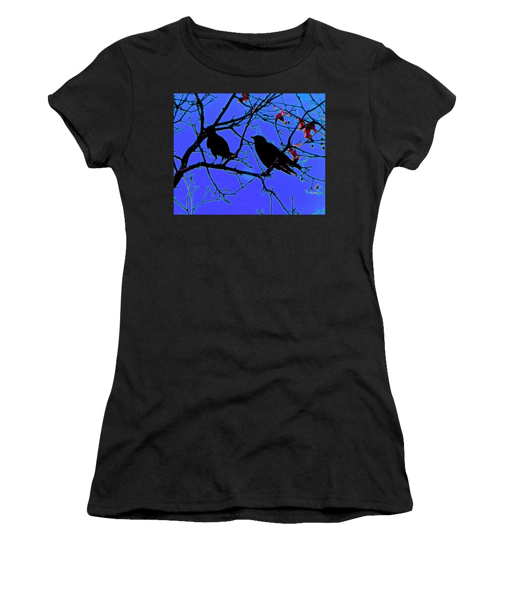 Bird Women's T-Shirt featuring the photograph Two Crows On A Branch by Andrew Lawrence