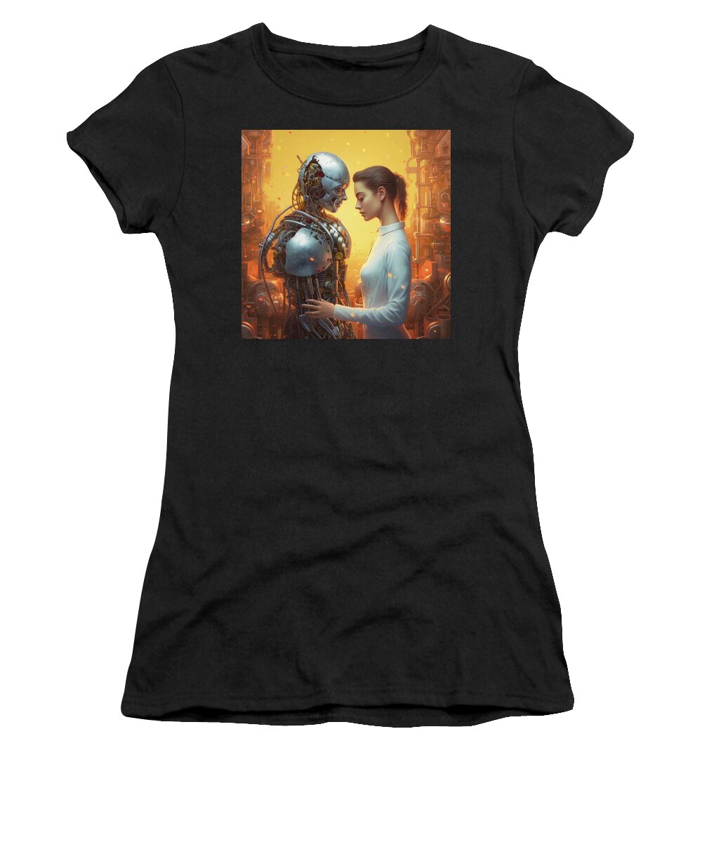 Lovers Women's T-Shirt featuring the digital art Two Lovers 23 Gold and Silver by Matthias Hauser