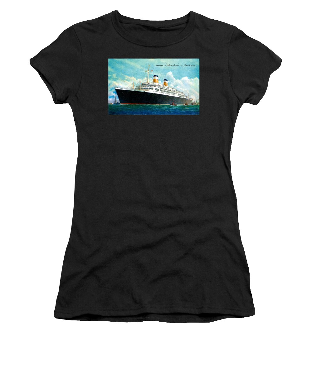 Uss Women's T-Shirt featuring the painting USS Independence SS Constitution Postard 1951 by Unknown