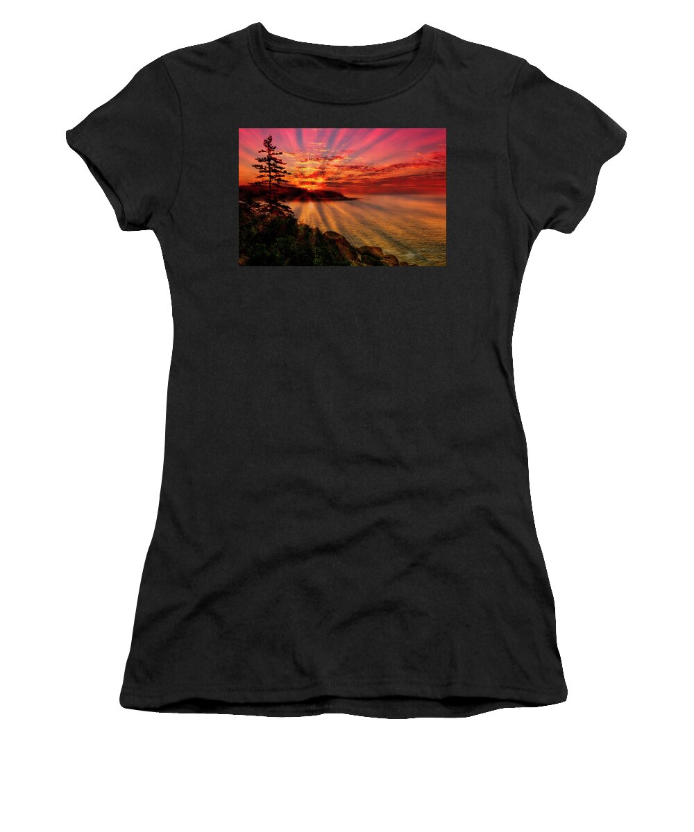 Acadia National Park Women's T-Shirt featuring the photograph Vibrant Acadia Sunrise by Dennis Dame