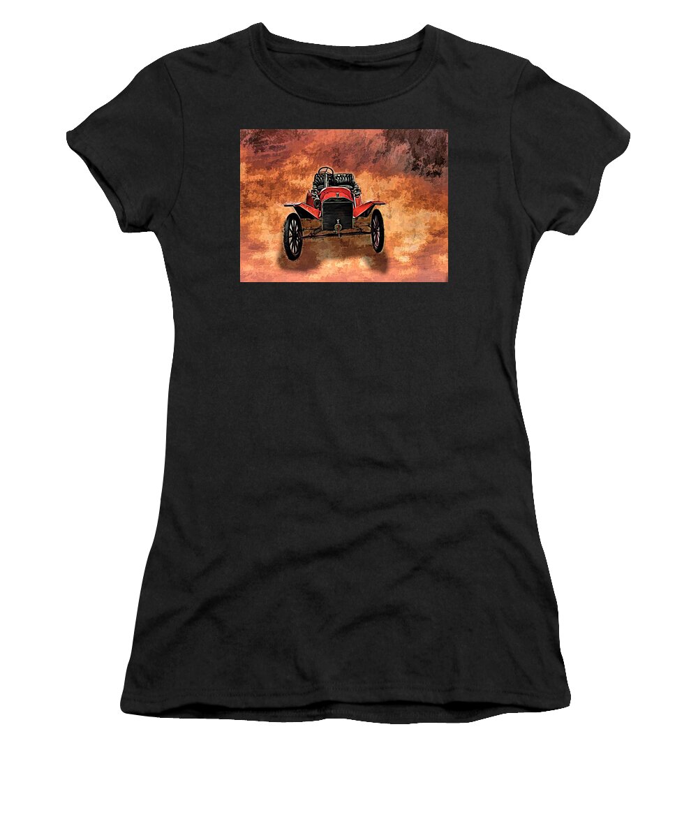 Classic Cars Women's T-Shirt featuring the mixed media Vintage 1907 Model S Ford Roadster by Joan Stratton