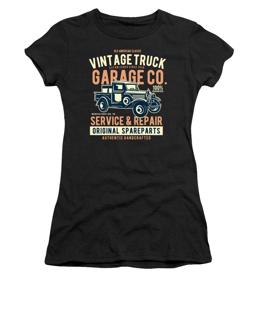 Distressed Women's T-Shirt featuring the digital art Vintage Truck Garage Co by Jacob Zelazny