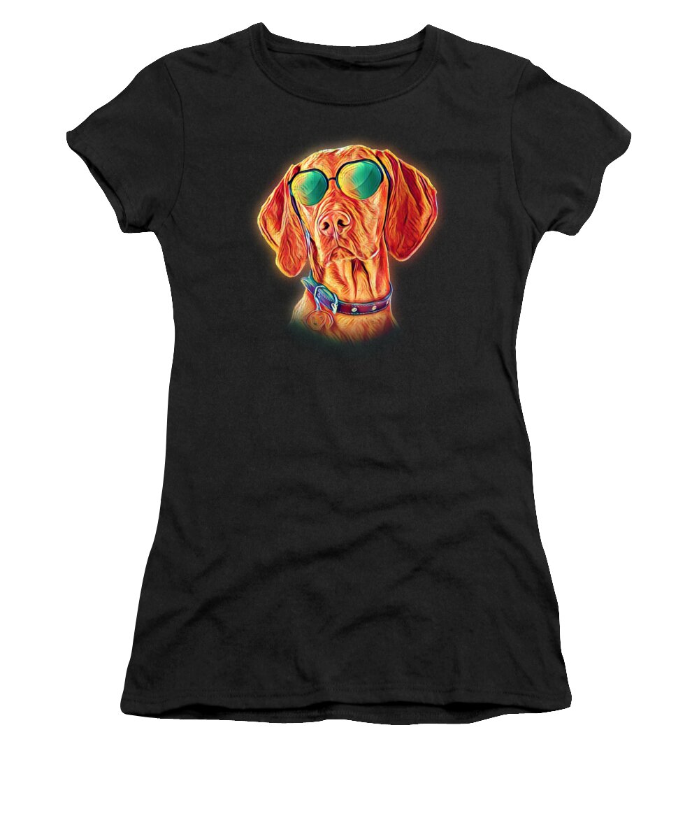 Vizsla Gifts Women's T-Shirt featuring the digital art Vizsla Neon Dog Sunglasses by Jacob Zelazny