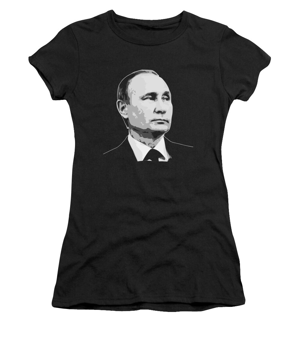 Vladimir Women's T-Shirt featuring the digital art Vladimir Putin Black and White by Megan Miller