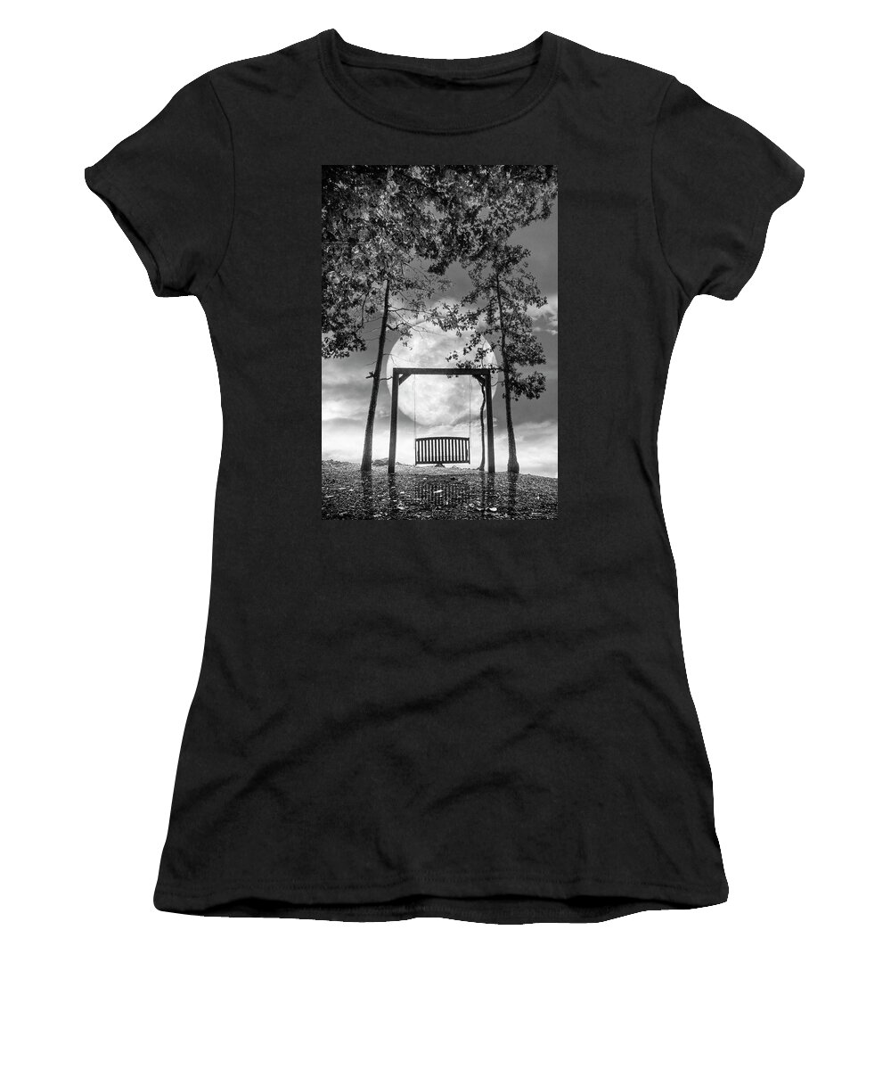 Carolina Women's T-Shirt featuring the photograph Waiting for You in the Moonlight Black and White by Debra and Dave Vanderlaan